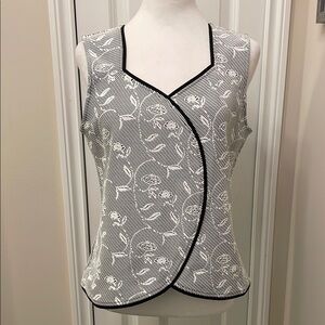 Ravel Gray Silver Asymmetrical Wrap Blouse, Black trim, pullover, EUC,